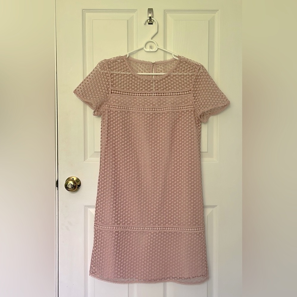 Pink, embroidered and lined shift dress, Ann Taylor, size zero.